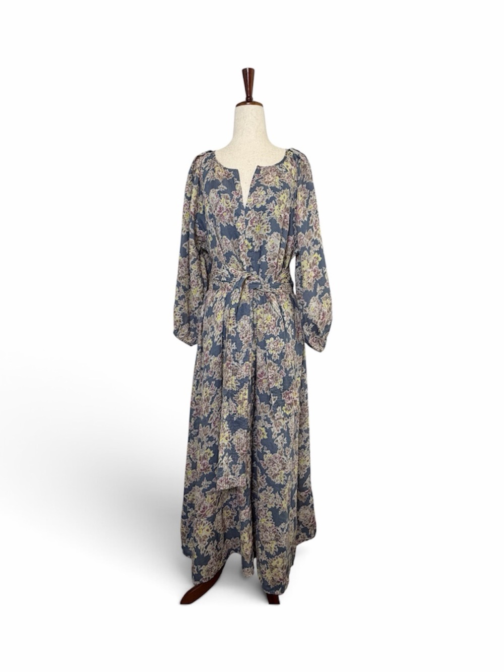 The Great The Pampas Dress Indigo Floral Maxi Size 2 Medium Belted Long Sleeve